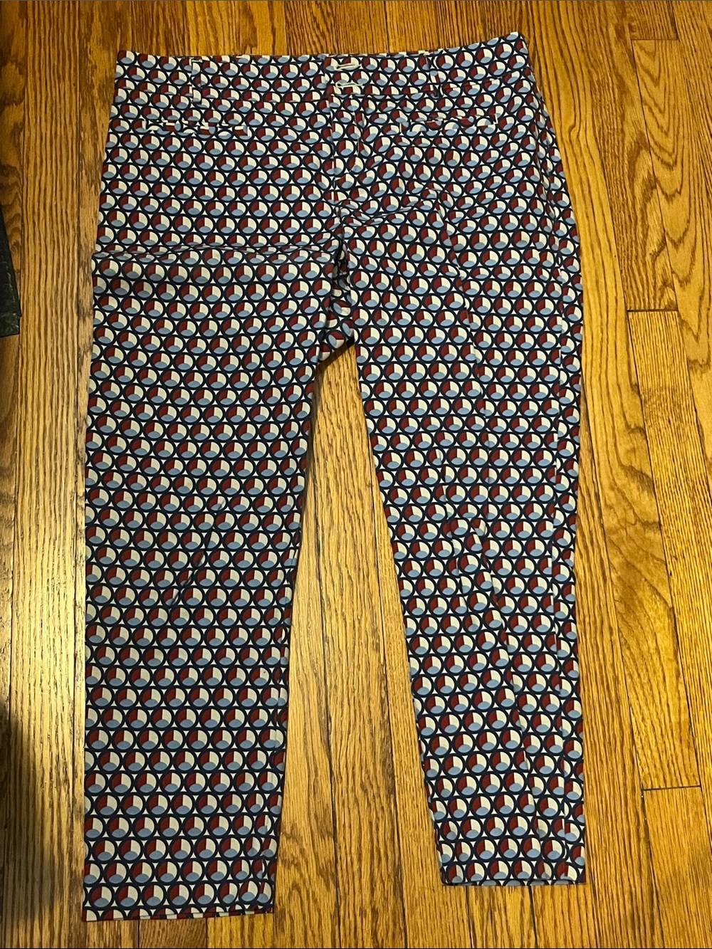 Geometric Print Slim Pants in Navy, Red & White